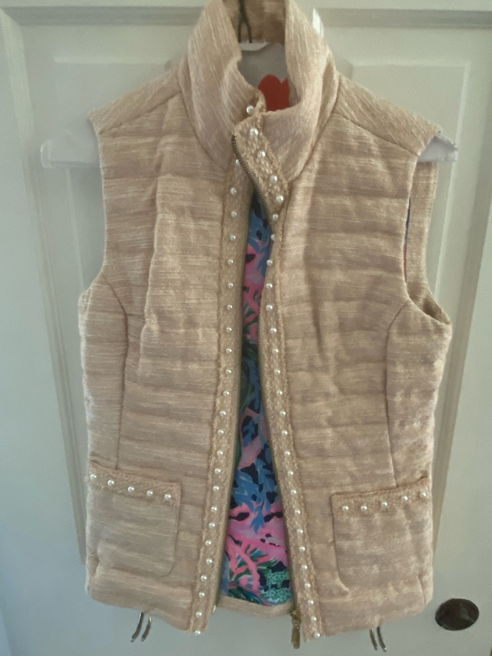 Lilly Pulitzer Quilted Pearl-Trim Sleeveless Puffer Vest